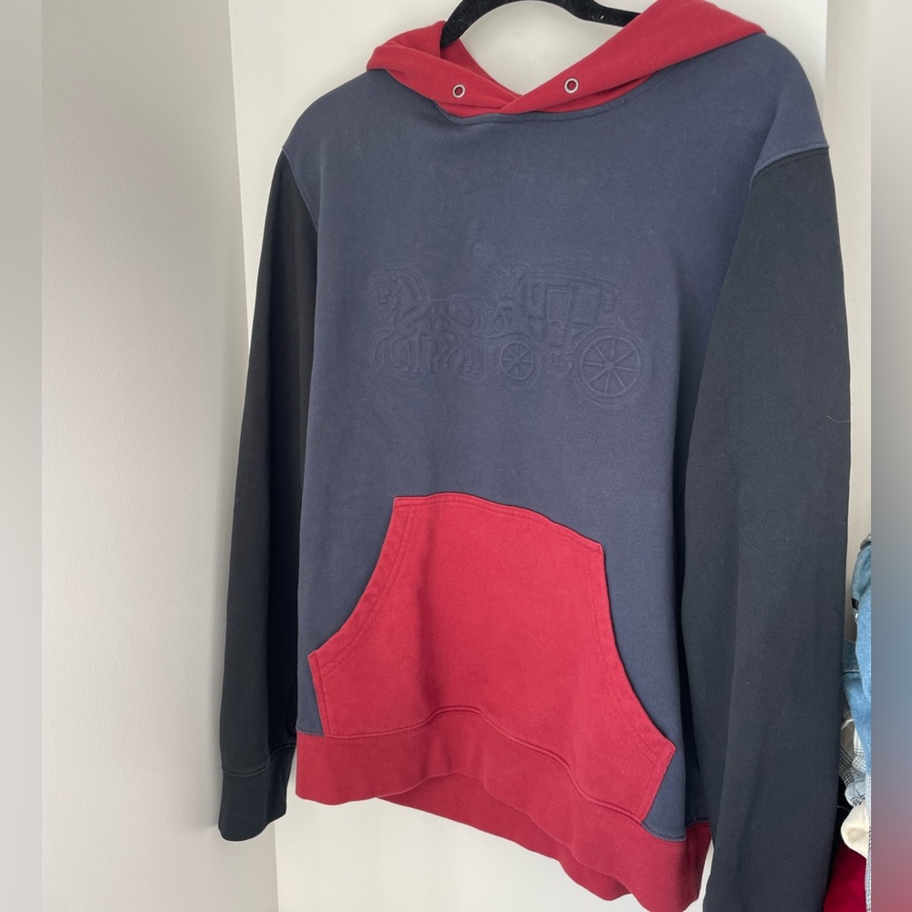 Coach Red Blue Black Colorblock Hoodie Sz Medium